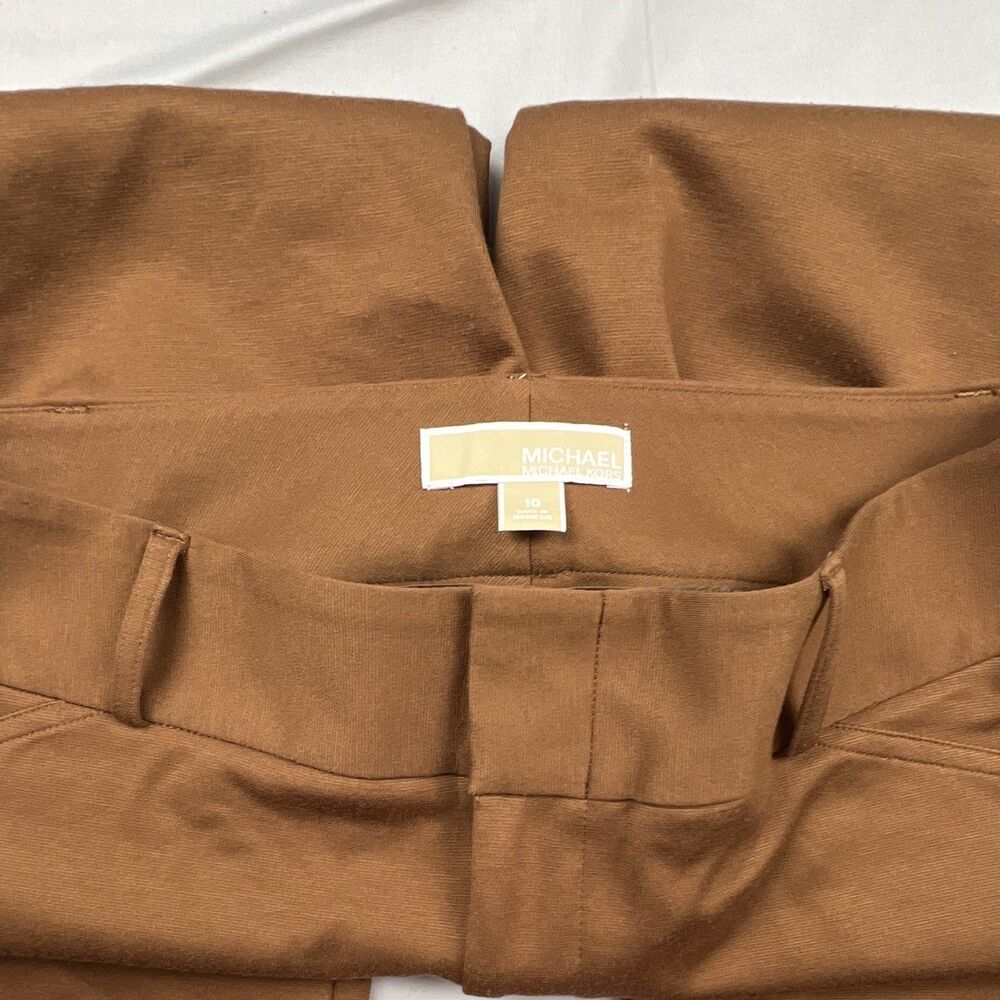 Michael Kors Womens Brown Slim Straight Leg Dress Pants Knit Stretch size 10